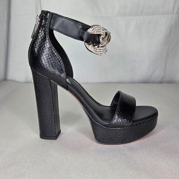 NWT Karl Lagerfeld Paris Anisha Ankle Strap Embellished Platform Sandals - Black - Picture 3 of 8